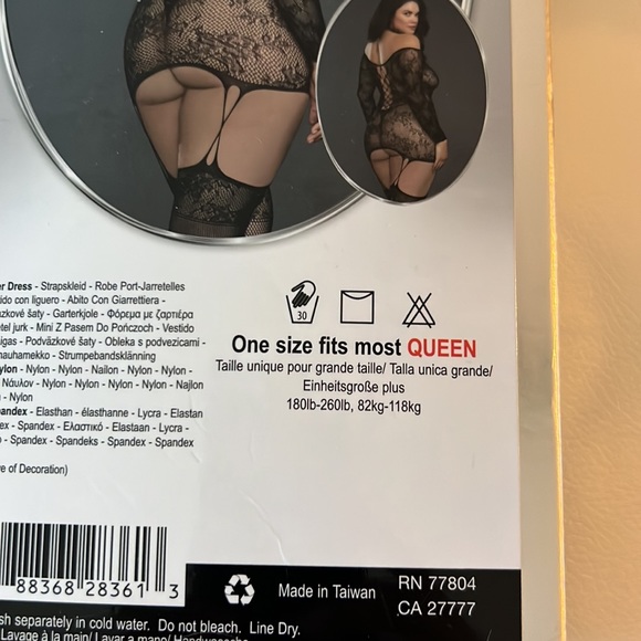 Dreamgirl Women's Plus Lace Patterned Knit Garter Dress with Stockings Black - Picture 8 of 11